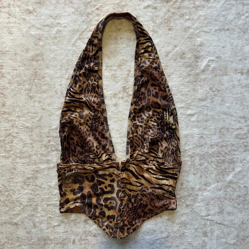 Leopard print halter neck bodysuit
